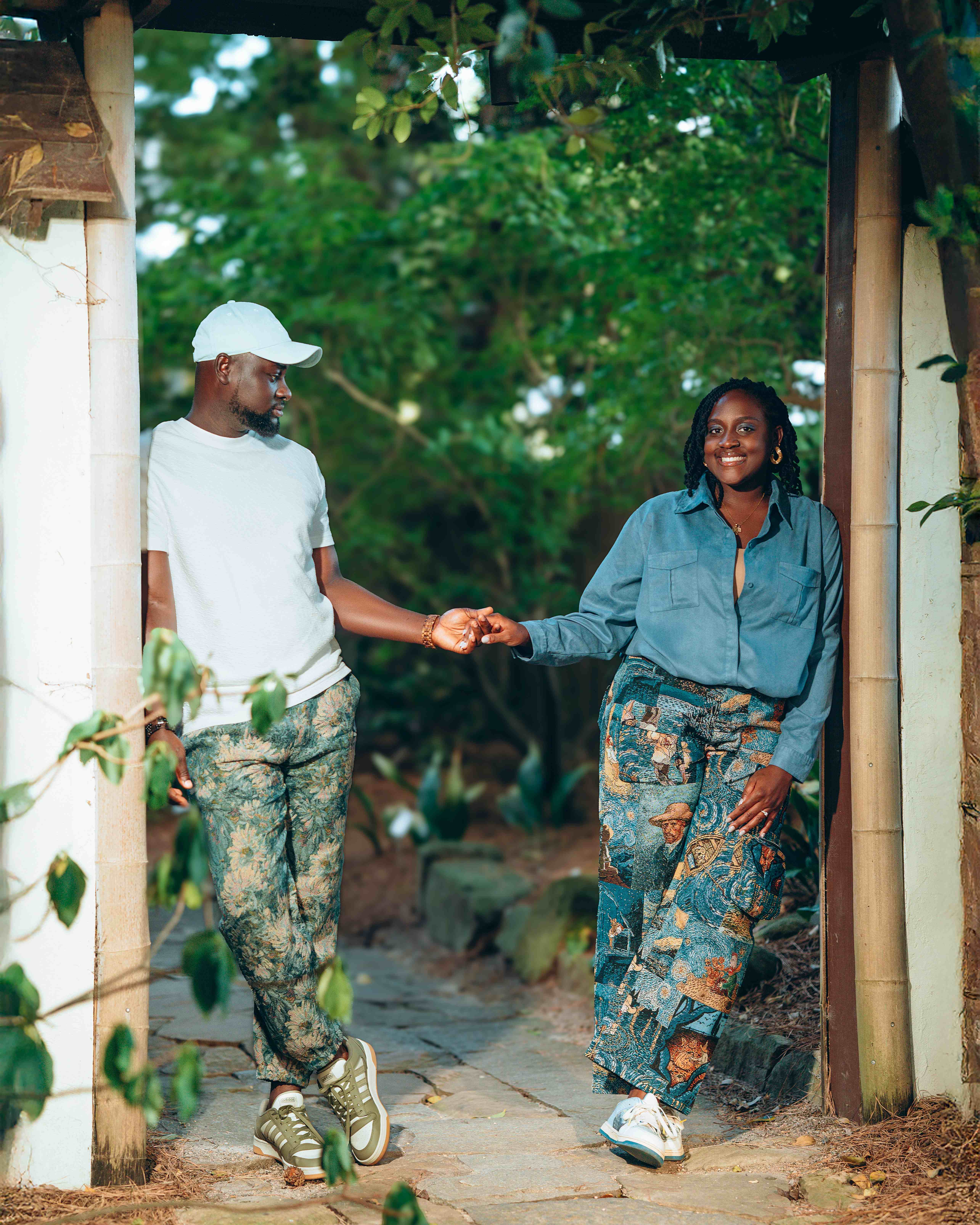 Sweet moment under garden pergola